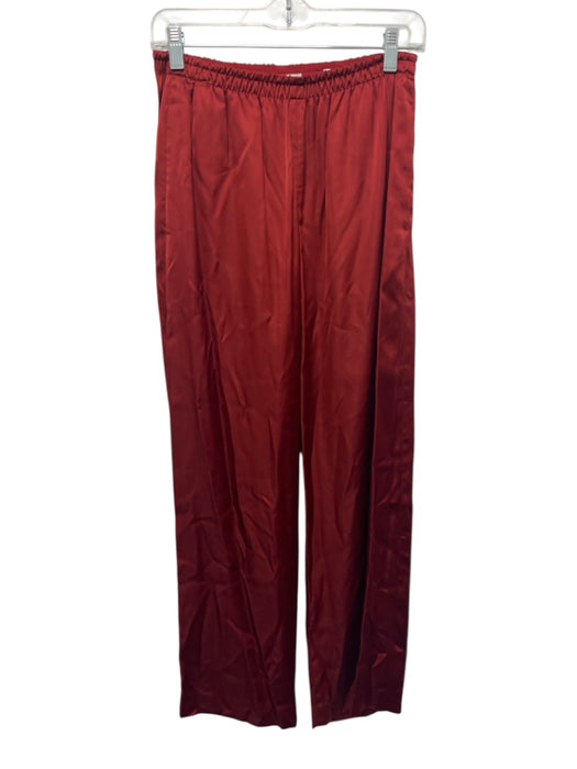 Vince Size S Red Viscose Elastic Waistband Satin High Waist Straight Leg Pants Red / S