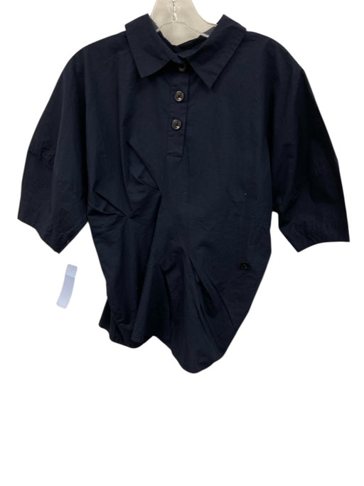 Banana Republic Size XS Navy Blue Cotton 1/2 Sleeve Gathered Collar Top Navy Blue / XS
