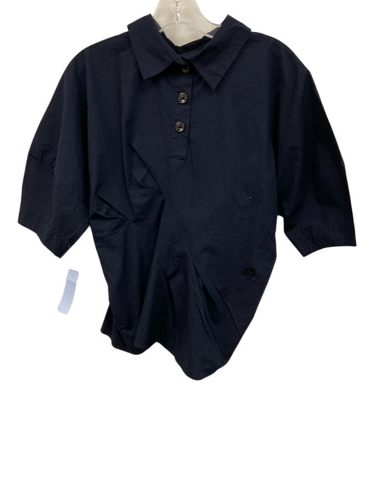 Banana Republic Size XS Navy Blue Cotton 1/2 Sleeve Gathered Collar Top Navy Blue / XS