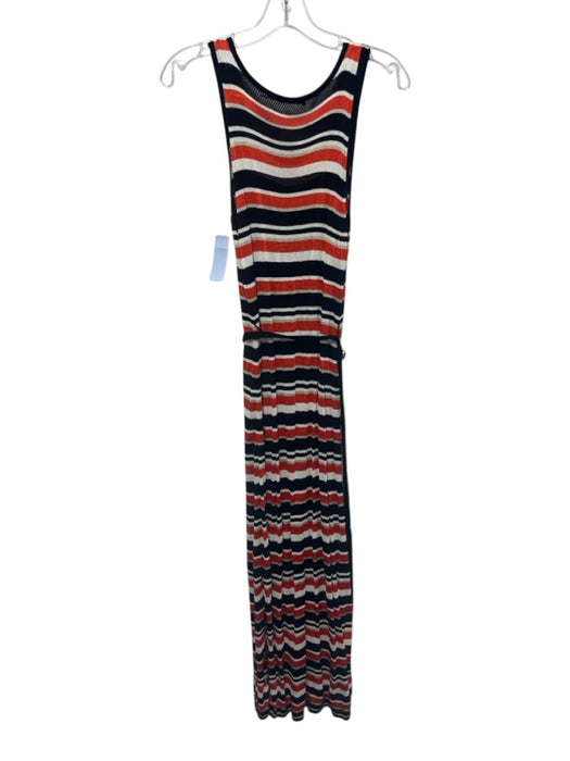 Karen Millen Size M Black, Red, White Viscose Sleeveless Stripe Knit Maxi Dress Black, Red, White / M