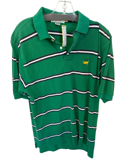 Augusta Natl Golf Size L Green & Navy Cotton Masters Logo Striped Golf Polo Green & Navy / L