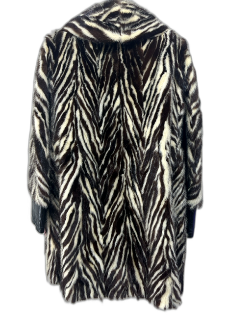 Psaty Furs Brown & Cream Mink Zebra Leather 3 Button Coat Fur Brown & Cream / Est. Medium