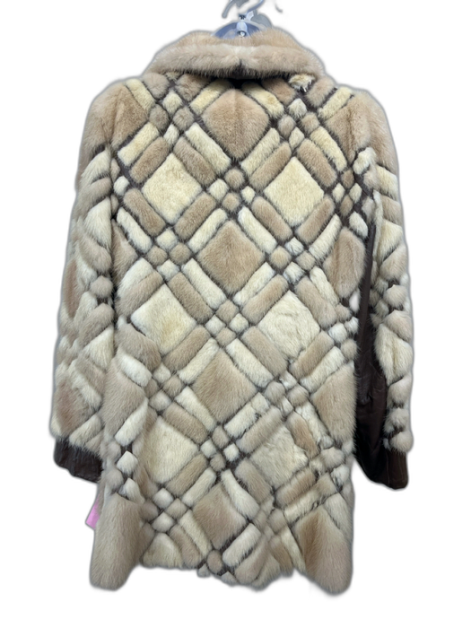 Helena Beige & Brown Mink Leather Accent Diamond Vintage Coat Fur Beige & Brown / Est Size S/M