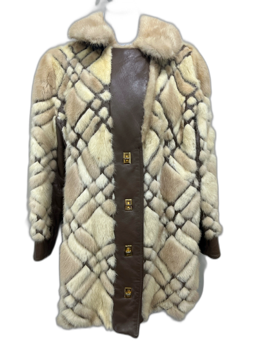 Helena Beige & Brown Mink Leather Accent Diamond Vintage Coat Fur Beige & Brown / Est Size S/M