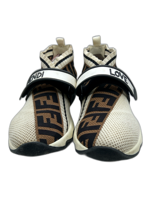 Fendi Shoe Size 41 Cream, Brown, Black Synthetic Knit Foam Sole Logo Sneakers Cream, Brown, Black / 41