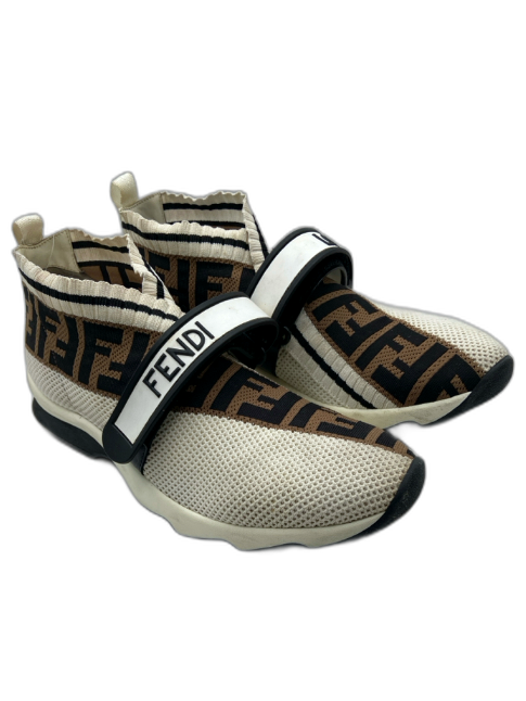 Fendi Shoe Size 41 Cream, Brown, Black Synthetic Knit Foam Sole Logo Sneakers Cream, Brown, Black / 41