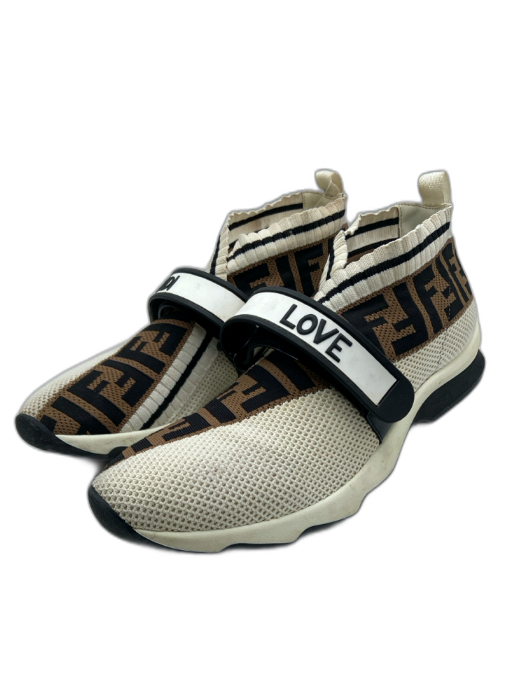 Fendi Shoe Size 41 Cream, Brown, Black Synthetic Knit Foam Sole Logo Sneakers Cream, Brown, Black / 41