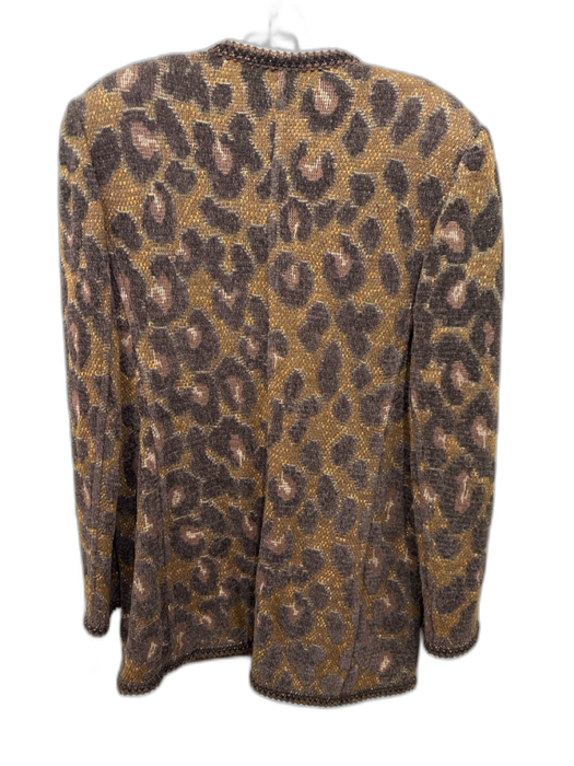 Emanuel Ungaro Size L Brown, Tan & Gold Wool Blend Knit Cheetah Cardigan Sweater Brown, Tan & Gold / L
