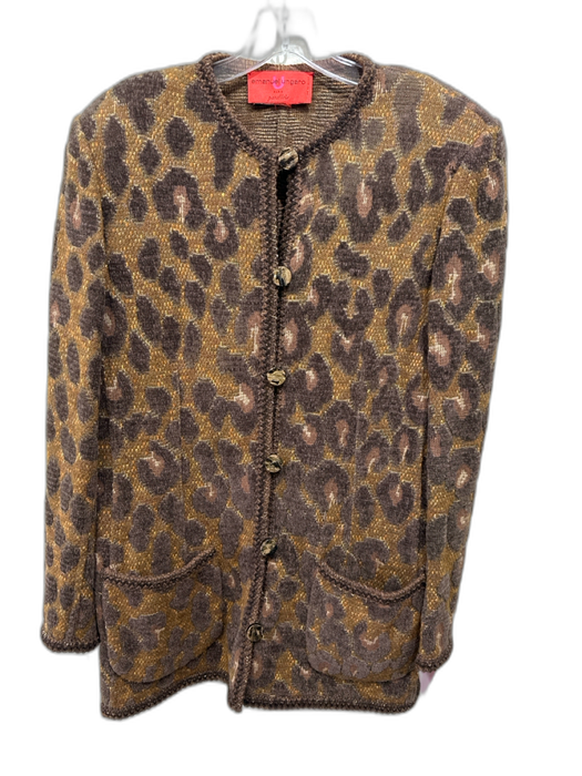 Emanuel Ungaro Size L Brown, Tan & Gold Wool Blend Knit Cheetah Cardigan Sweater Brown, Tan & Gold / L