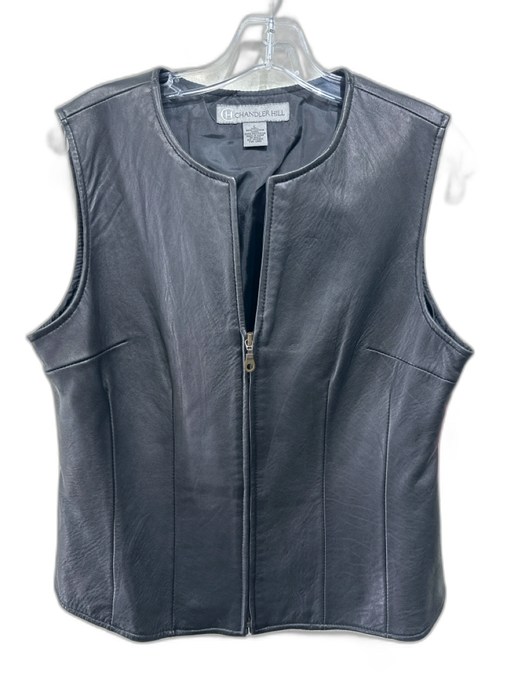 Chandler Hill Size L Black Leather darted lined Zip Up Vest Black / L