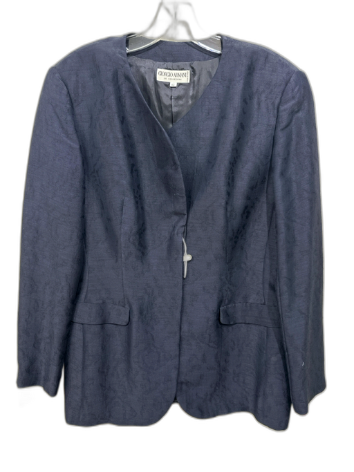 Giorgio Armani Size 12 Navy Wool & Silk Covered Buttons Abstract Pattern Jacket Navy / 12