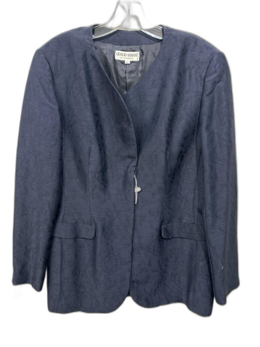 Giorgio Armani Size 12 Navy Wool & Silk Covered Buttons Abstract Pattern Jacket Navy / 12