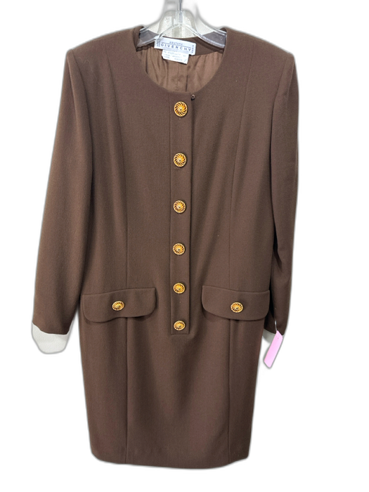 Givenchy Couture Size 42 / S Brown Wool Gold Buttons Paneled Flap Pockets Dress Brown / 42 / S