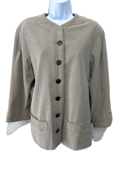 Chanel Size 44 / 8 Taupe Cotton Blend Textured Gunmetal Buttons Pockets Jacket Taupe / 44 / 8
