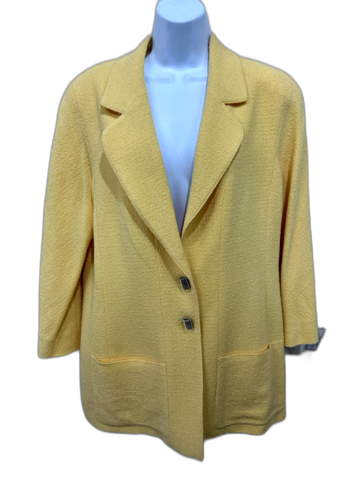 Chanel Size 46/M Butter Yellow Wool Clear Logo Buttons Patch Pocket Jacket Butter Yellow / 46/M