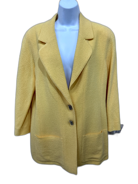 Chanel Size 46/M Butter Yellow Wool Clear Logo Buttons Patch Pocket Jacket Butter Yellow / 46/M