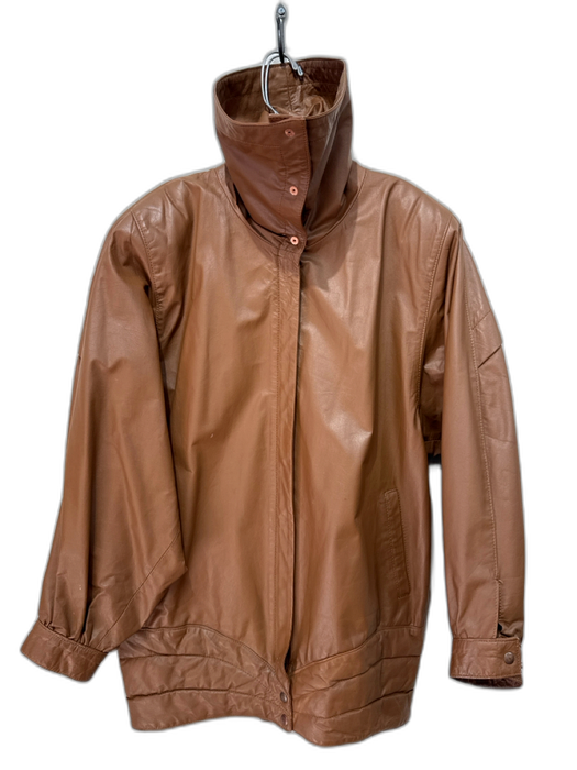 FJord Size L Light Brown Leather Zip Up Collar Pockets Oversize Jacket Light Brown / L