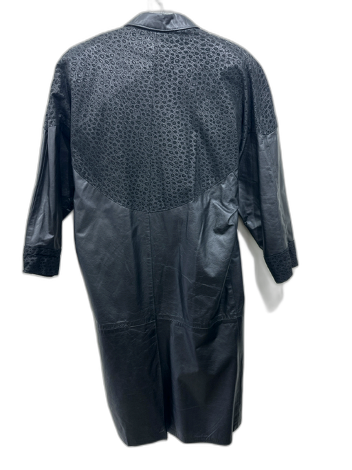 Northside Size L Black Leather Pattern Block Paneled Button Up Pockets Coat Black / L