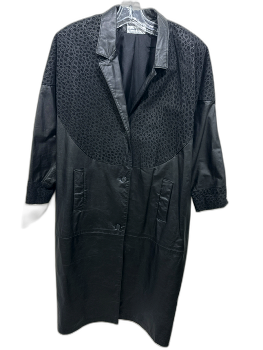 Northside Size L Black Leather Pattern Block Paneled Button Up Pockets Coat Black / L