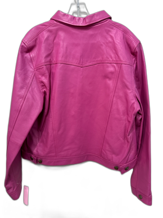 Metro Style Size 14 Hot pink Leather Gold Buttons Paneled Button Up Jacket Hot pink / 14