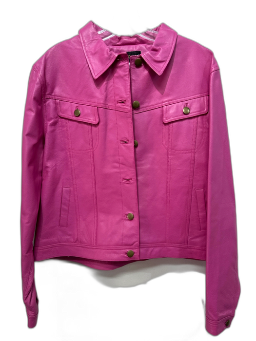 Metro Style Size 14 Hot pink Leather Gold Buttons Paneled Button Up Jacket Hot pink / 14