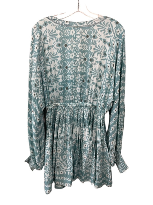 Omika Size S Blue & Gray Viscose Abstract Button Detail Balloon Sleeve Dress Blue & Gray / S