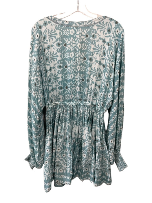 Omika Size S Blue & Gray Viscose Abstract Button Detail Balloon Sleeve Dress Blue & Gray / S