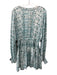 Omika Size S Blue & Gray Viscose Abstract Button Detail Balloon Sleeve Dress Blue & Gray / S