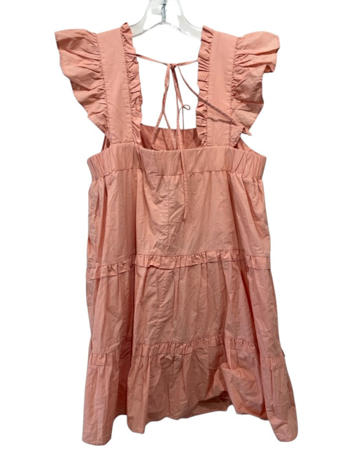 En Saison Size M Coral Orange Cotton Gathered Tie Back Knee length Dress Coral Orange / M