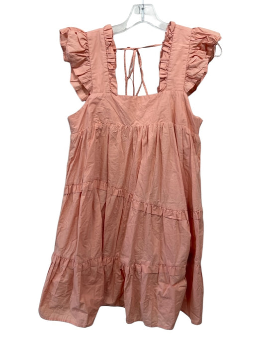 En Saison Size M Coral Orange Cotton Gathered Tie Back Knee length Dress Coral Orange / M