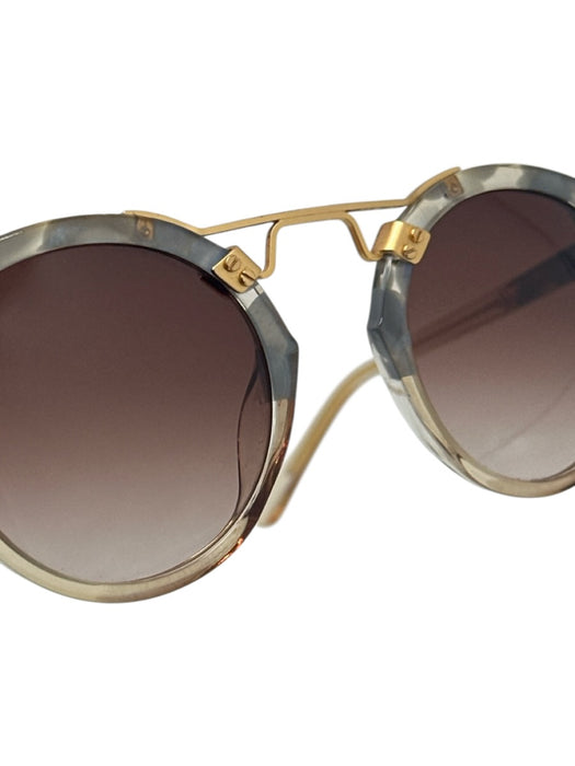 Krewe Blue & Gold Acetate Marbled Gradient Round Sunglasses Blue & Gold