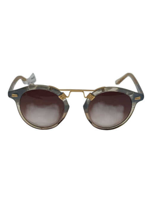 Krewe Blue & Gold Acetate Marbled Gradient Round Sunglasses Blue & Gold