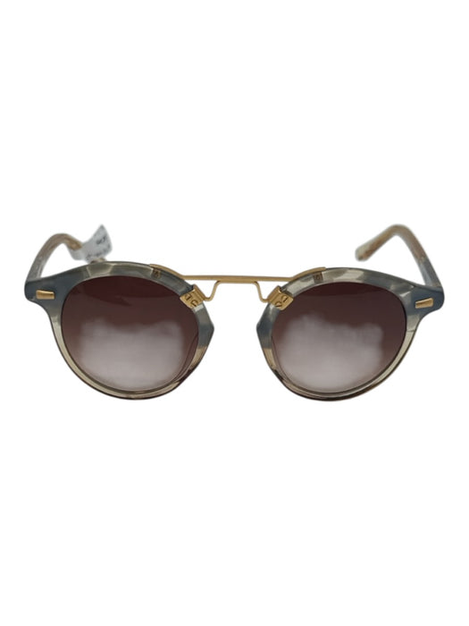 Krewe Blue & Gold Acetate Marbled Gradient Round Sunglasses Blue & Gold