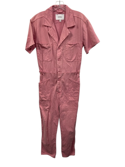 Pistola Size Medium Pink Cotton Denim Button Front Collar Short Sleeve Jumpsuit Pink / Medium