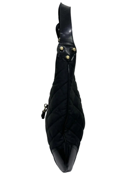 Burberry Black Canvas Quilted Leather Trim Gold Hardware Hobo Bag