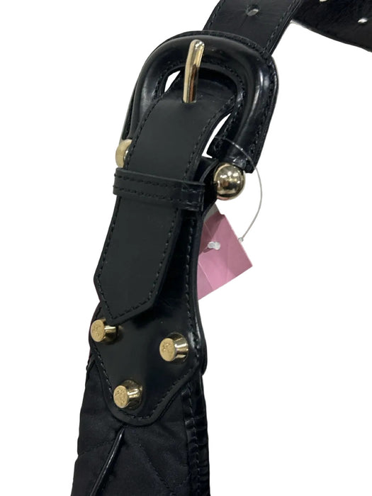 Burberry Black Canvas Quilted Leather Trim Gold Hardware Hobo Bag