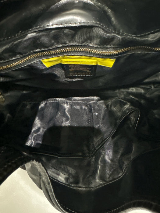 Burberry Black Canvas Quilted Leather Trim Gold Hardware Hobo Bag