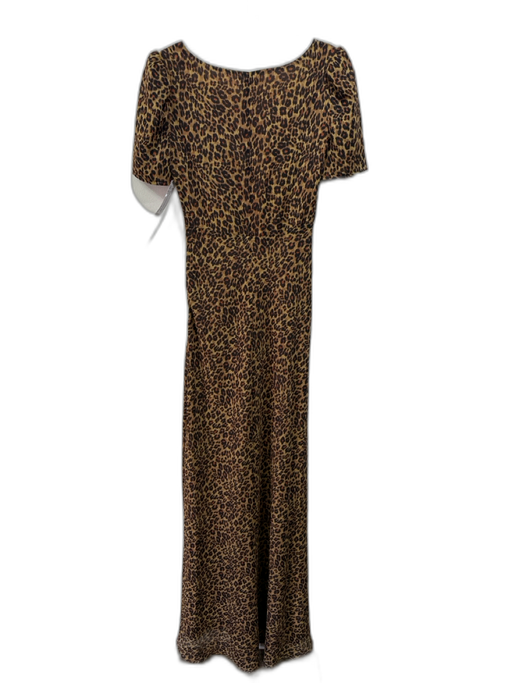 Staud Size 4 Tan, Black & Orange Polyester Short Sleeve Cheetah Print Dress Tan, Black & Orange / 4