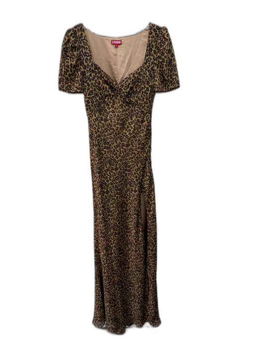 Staud Size 4 Tan, Black & Orange Polyester Short Sleeve Cheetah Print Dress Tan, Black & Orange / 4