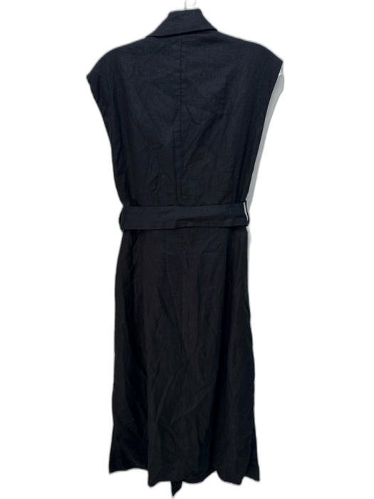 Dissh Size 4 Black Linen Blend Vest Double Breasted Side Slits Midi Dress Black / 4