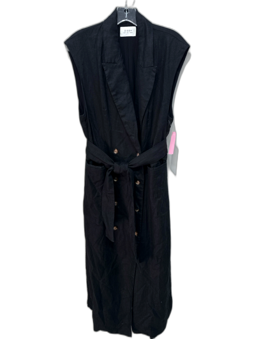 Dissh Size 4 Black Linen Blend Vest Double Breasted Side Slits Midi Dress Black / 4
