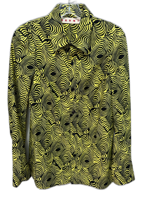 Marni Size S / 40 Black & Yellow Cotton Abstract Long Sleeve Button Down Top Black & Yellow / S / 40