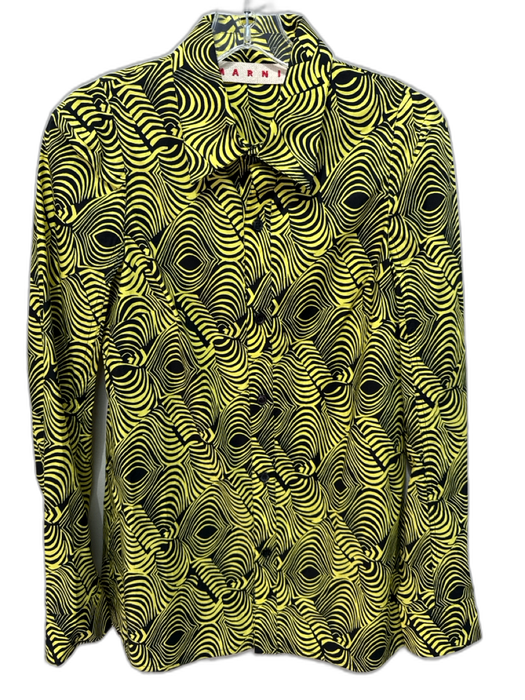 Marni Size S / 40 Black & Yellow Cotton Abstract Long Sleeve Button Down Top Black & Yellow / S / 40