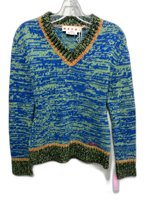 Marni Size XS / 36 Blue, Green, Orange Wool Colorblock V Neck Sweater Blue, Green, Orange / XS / 36