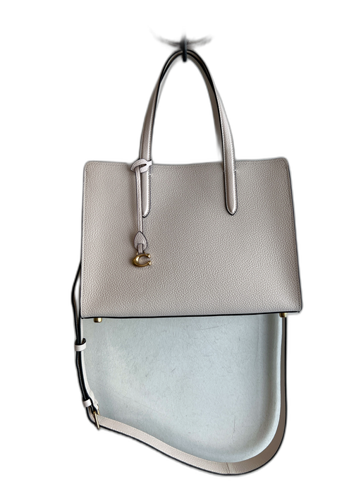 Coach White Polished Pebbled Leather Top Handle Removable Crossbody Strap Bag White