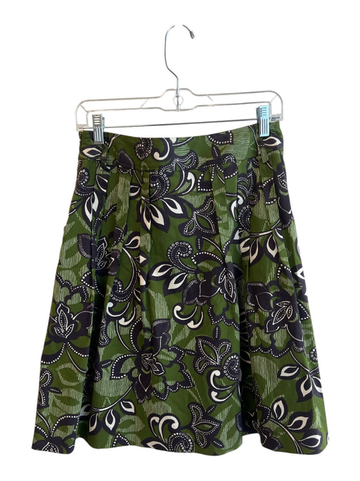 Etcetera Size 4 Forest Green Cotton Pleated Floral Side Zip Knee length Skirt Forest Green / 4