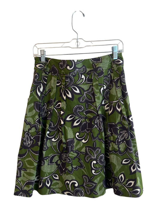 Etcetera Size 4 Forest Green Cotton Pleated Floral Side Zip Knee length Skirt Forest Green / 4