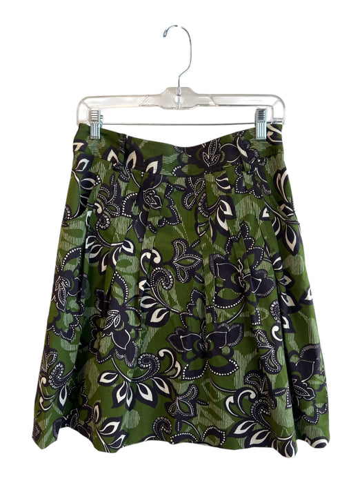 Etcetera Size 4 Forest Green Cotton Pleated Floral Side Zip Knee length Skirt Forest Green / 4