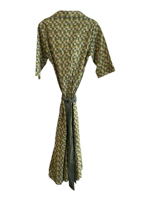 Beau & Ro Size S Green Cotton Collared Button Up Long Sleeve Checkered Dress Green / S