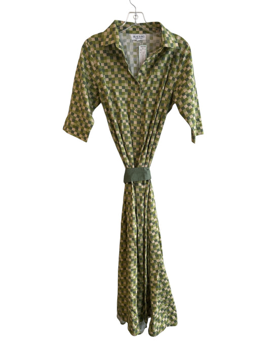 Beau & Ro Size S Green Cotton Collared Button Up Long Sleeve Checkered Dress Green / S